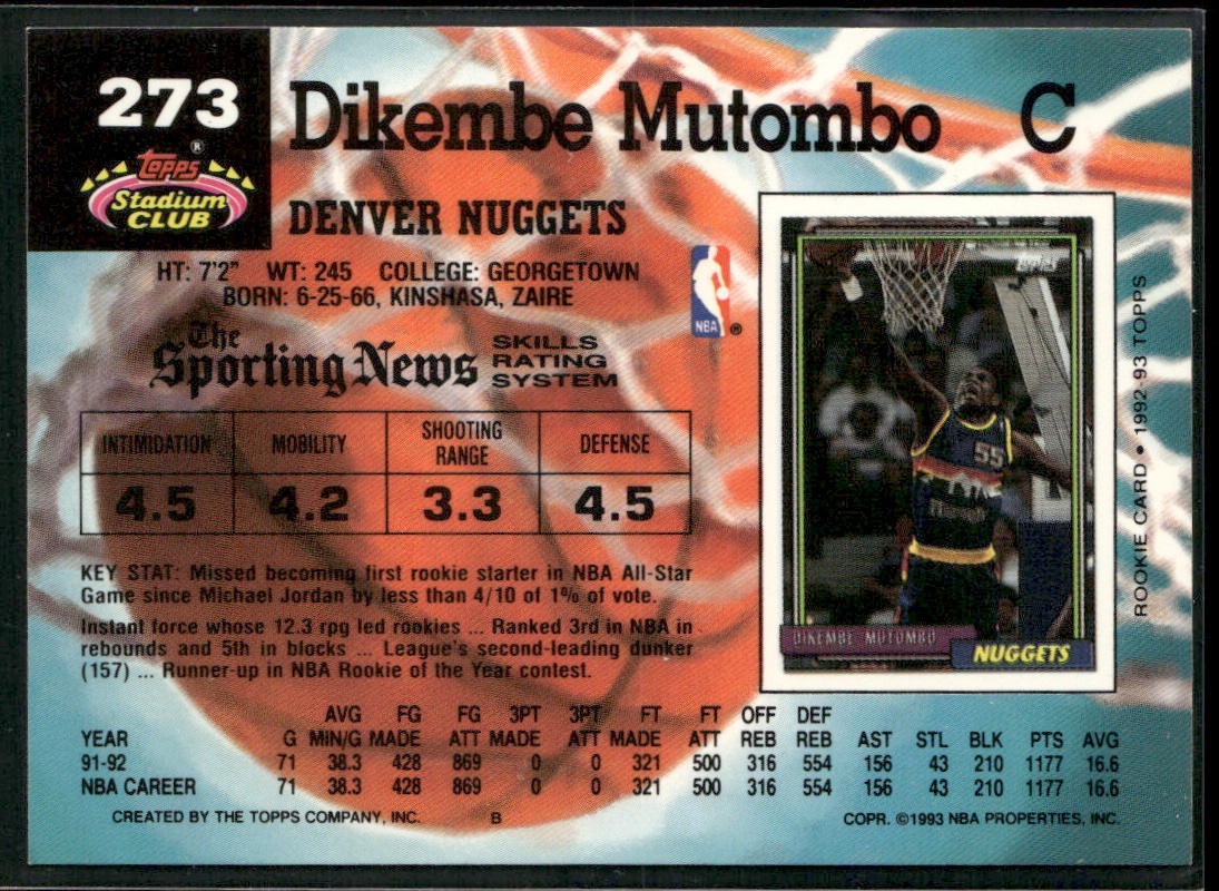 Dikembe Mutombo Player Lot Bundle 10 Basketball Cards DM004 Nuggets Hawks back