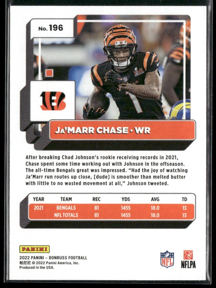 Ja'Marr Chase Player Lot Bundle 10 Different Football Cards JC004 Bengals 4 RC back