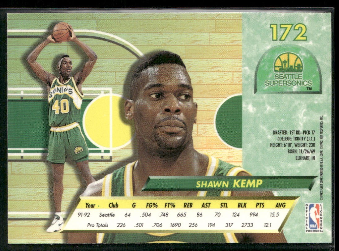 Shawn Kemp Player Lot Bundle 10 Basketball Cards SK005 Supersonics Cavs back