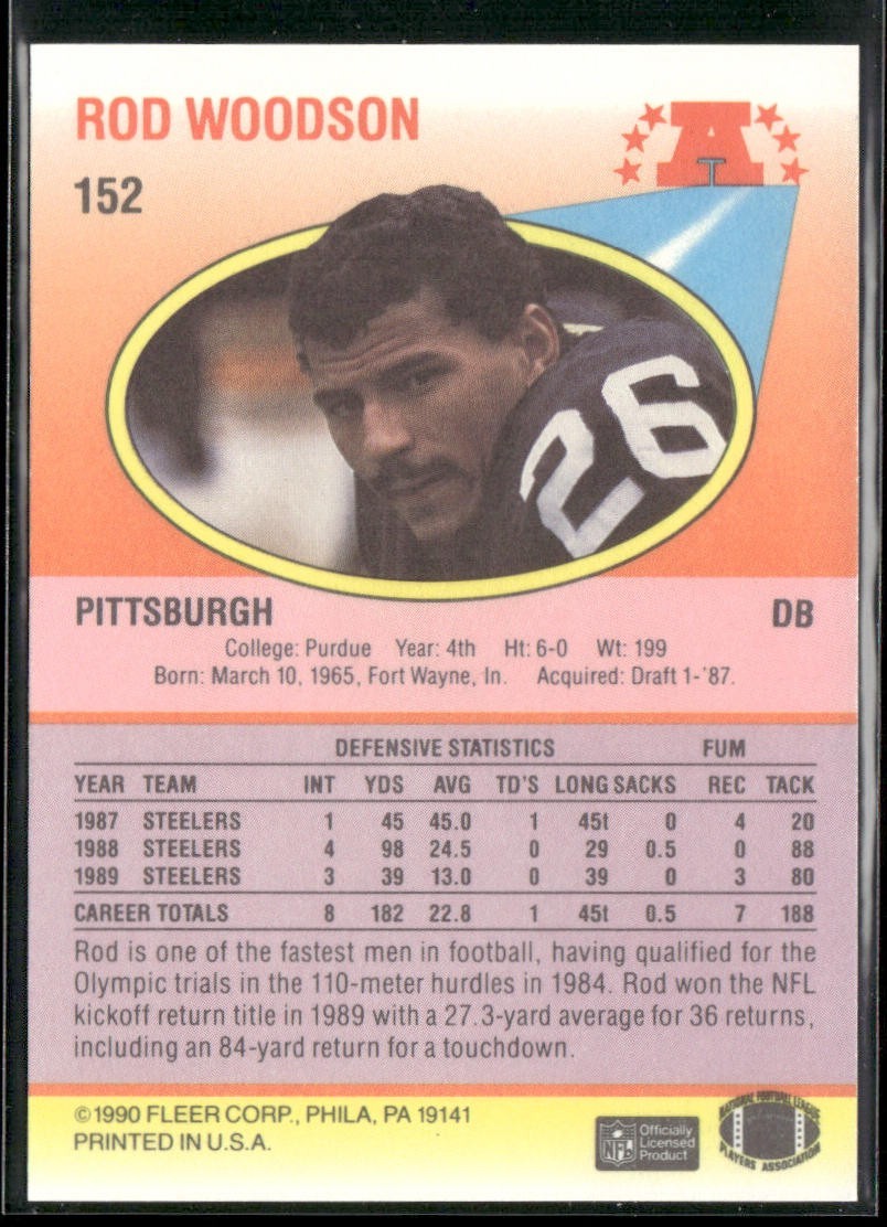 Rod Woodson Player Lot Bundle 10 Different Football Cards RW006 Steelers back