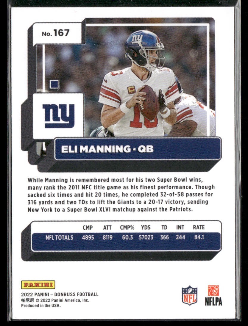 Eli Manning Player Lot Bundle 10 Football Cards EM002 Giants back