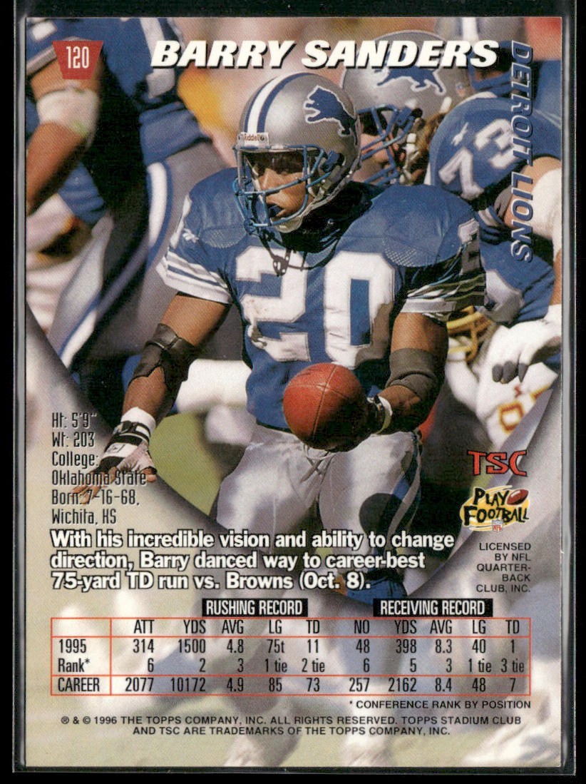 Barry Sanders Player Lot Bundle 10 Different Football Cards BS006 Lions back