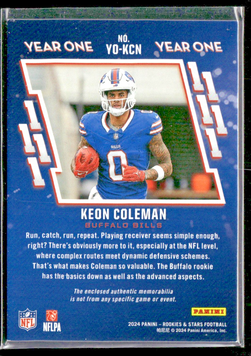 2024 Panini Rookies & Stars Year 1 Relics Longevity /399 Keon Coleman #YO-KCN RC back