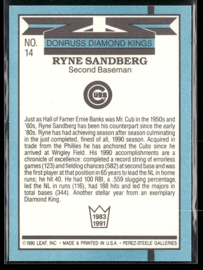 Ryne Sandberg Lot Bundle 10 Different Baseball Cards RS001 Cubs back