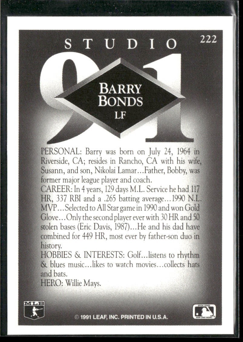 Barry Bonds Player Lot Bundle 10 Different Baseball Cards BB004 Giants Pirates back