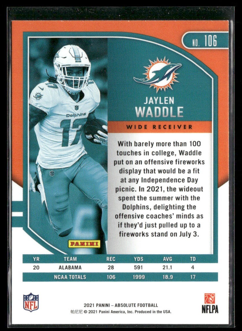 Jaylen Waddle Player Lot Bundle 10 Different Football Cards JW001 Dolphins 4 RC back