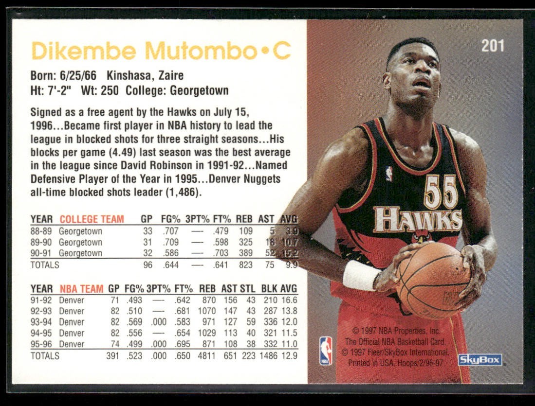 Dikembe Mutombo Player Lot Bundle 10 Basketball Cards DM001 1 RC back