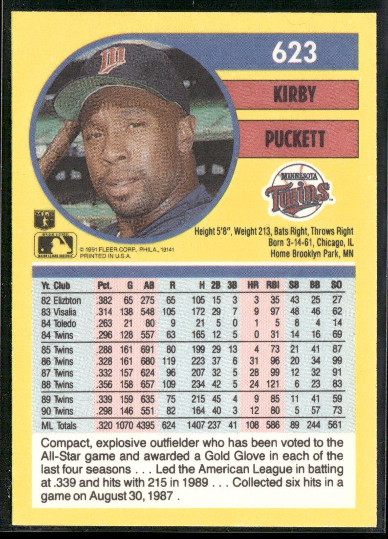 Kirby Puckett Player Lot Bundle 10 Different Baseball Cards KP002 Twins back