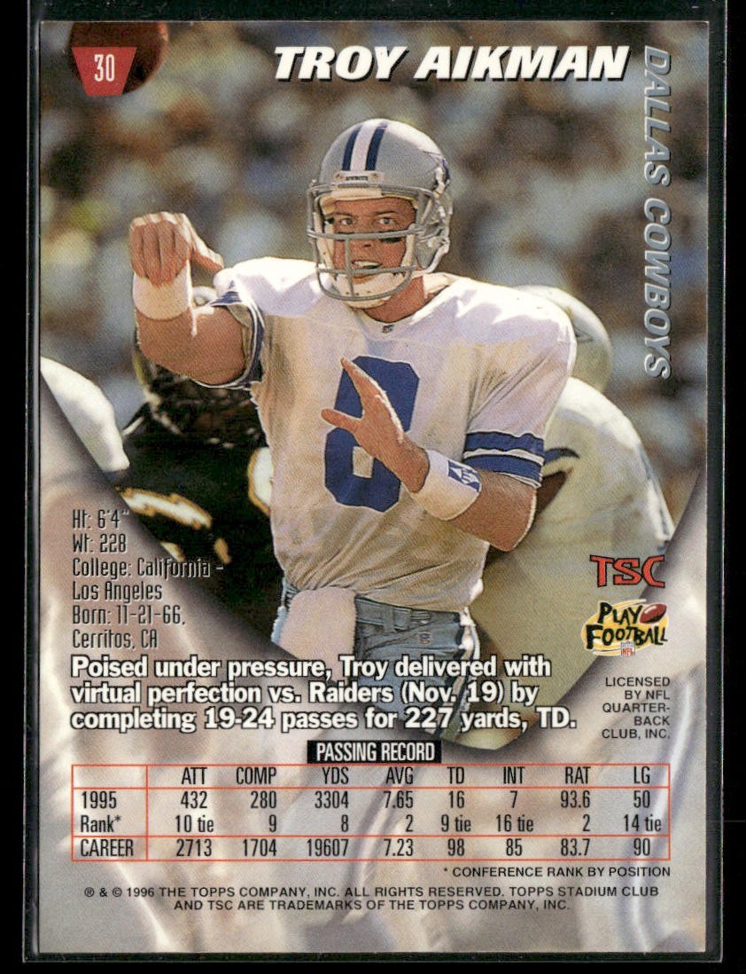 Troy Aikman Player Lot Bundle 10 Different Football Cards TA003 Cowboys back