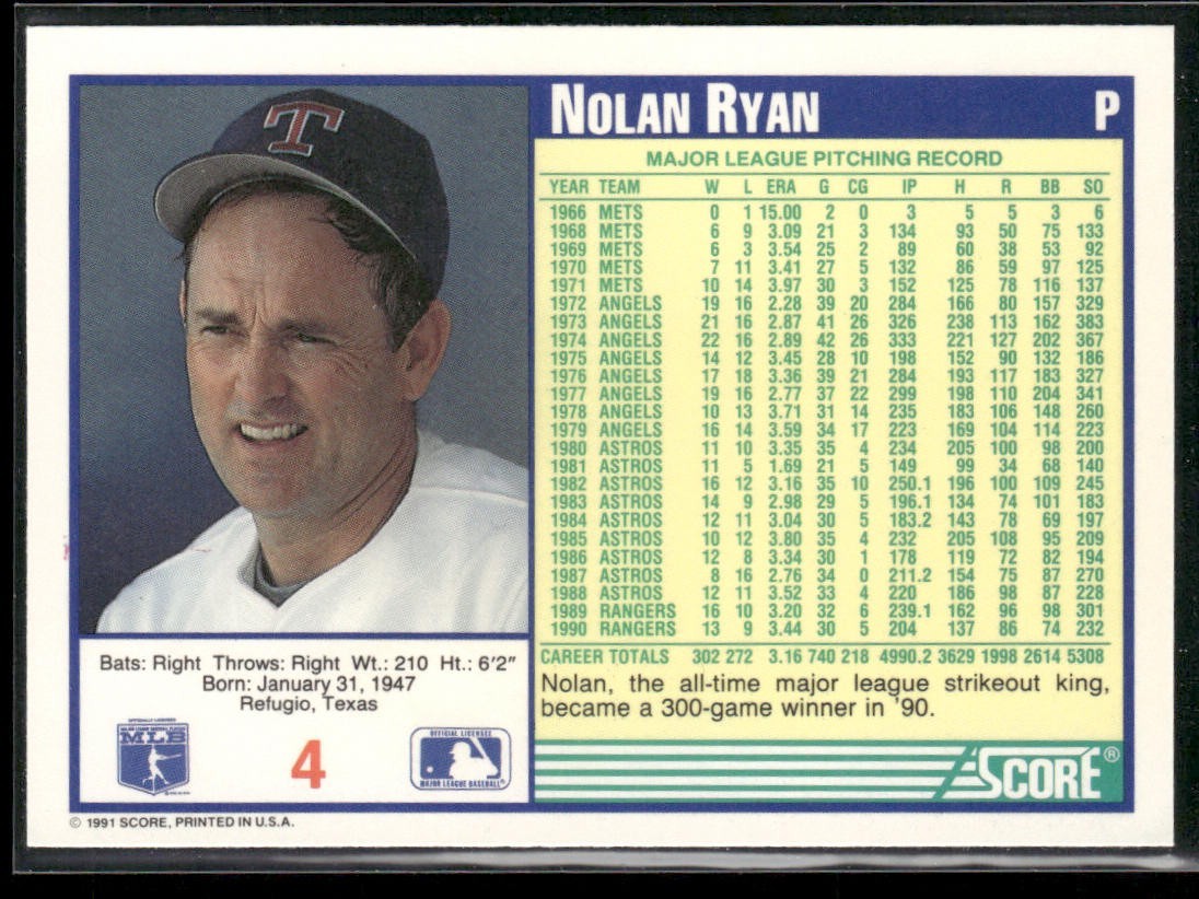 Nolan Ryan Player Lot Bundle 10 Different Baseball Cards NR003 Rangers back