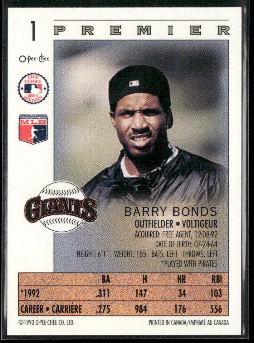 Barry Bonds Player Lot Bundle 10 Different Baseball Cards BB002 Giants Pirates back