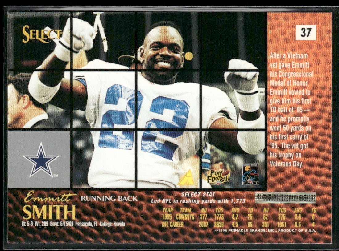 Emmitt Smith Player Lot Bundle 10 Different Football Cards ES006 Cowboys back