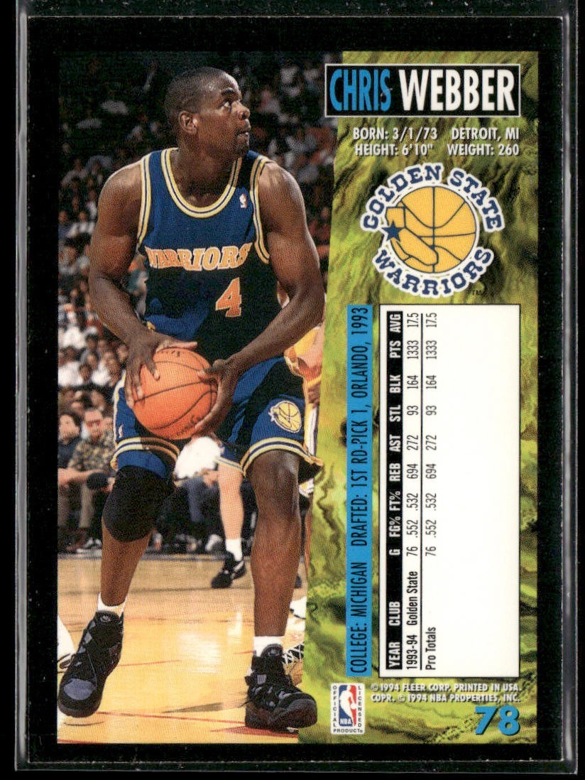 Chris Webber Player Lot Bundle 10 Basketball Cards CW002 Warriors 1 RC back