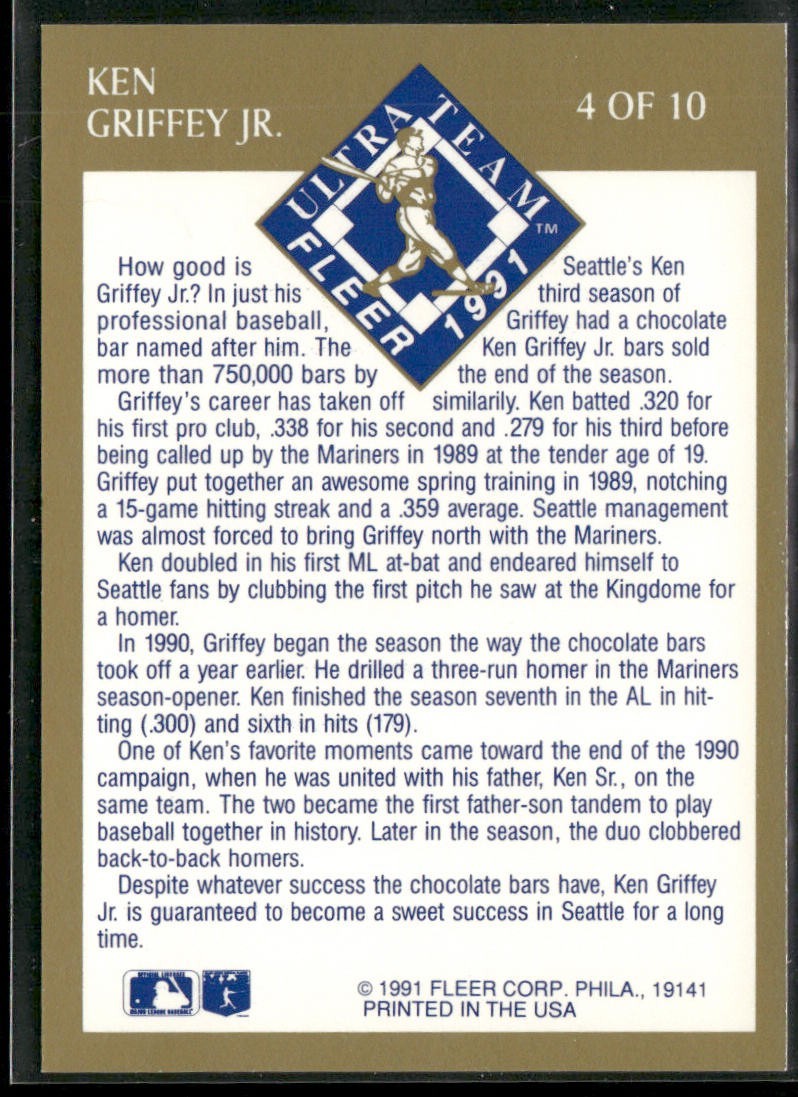 Ken Griffey Jr. Player Lot Bundle 10 Different Baseball Cards KGJ002 Mariners back