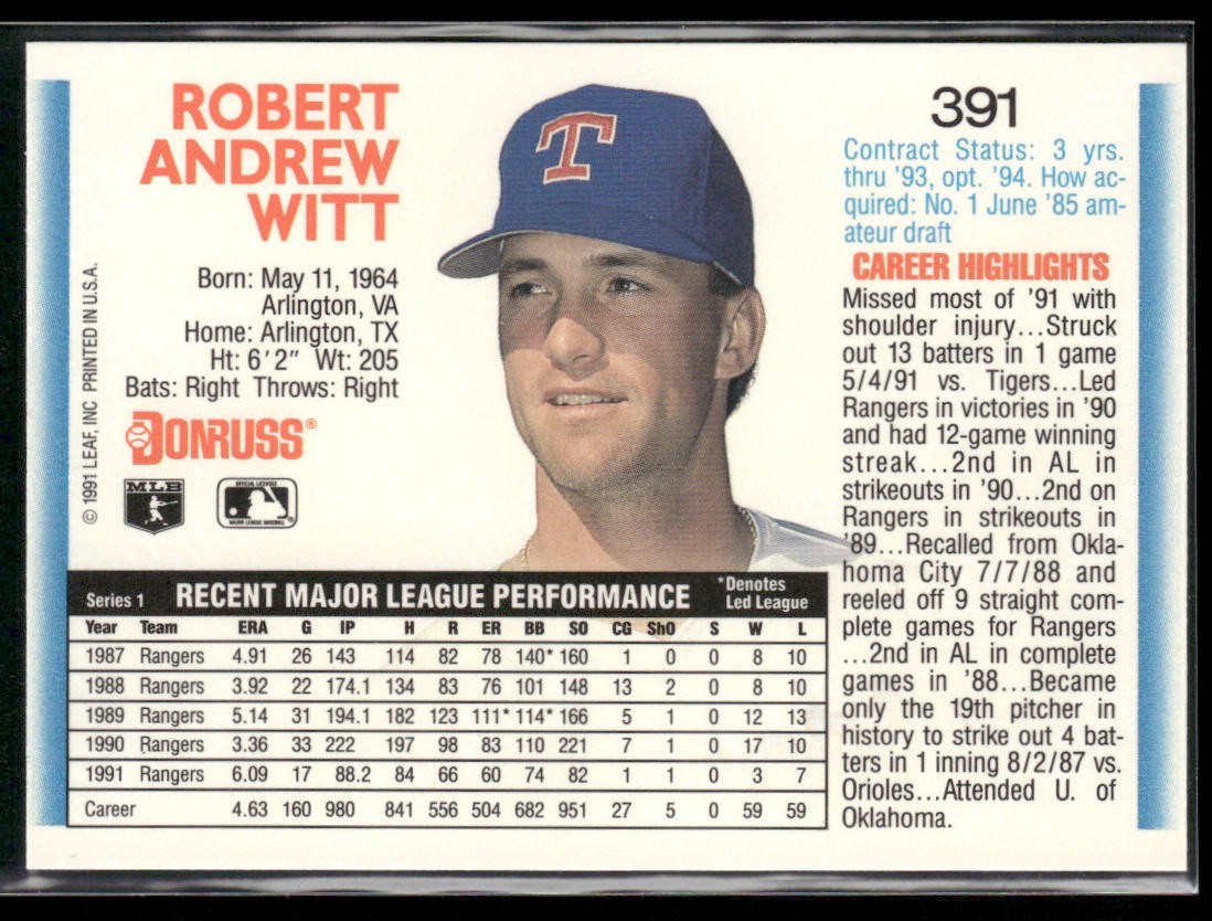 Bobby Witt Player Lot Bundle 10 Different Baseball Cards BW001 Rangers back