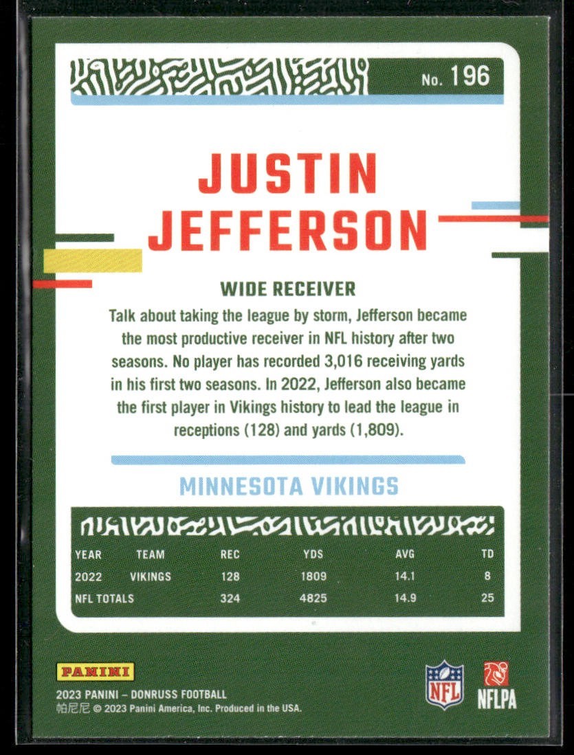 Justin Jefferson Player Lot Bundle 10 Different Football Cards JJ001 Vikings back