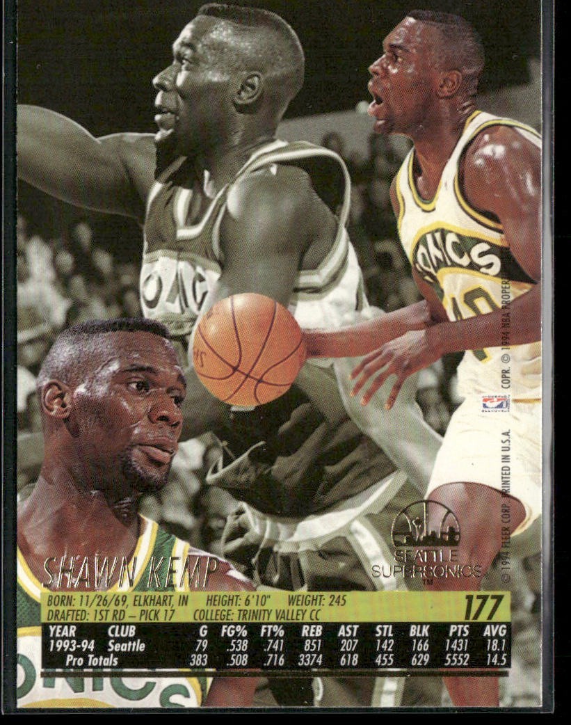 Shawn Kemp Player Lot Bundle 10 Basketball Cards SK005 Supersonics Cavs back