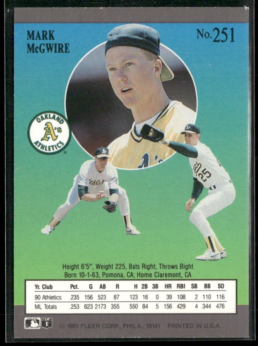 Mark McGwire Player Lot Bundle 10 Different Baseball Cards MM003 Athletics back