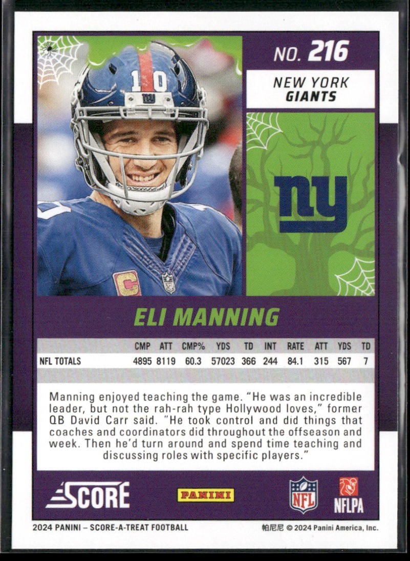 Eli Manning Player Lot Bundle 10 Football Cards EM002 Giants back