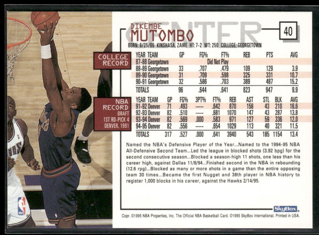 Dikembe Mutombo Player Lot Bundle 10 Basketball Cards DM005 Nuggets Hawks back
