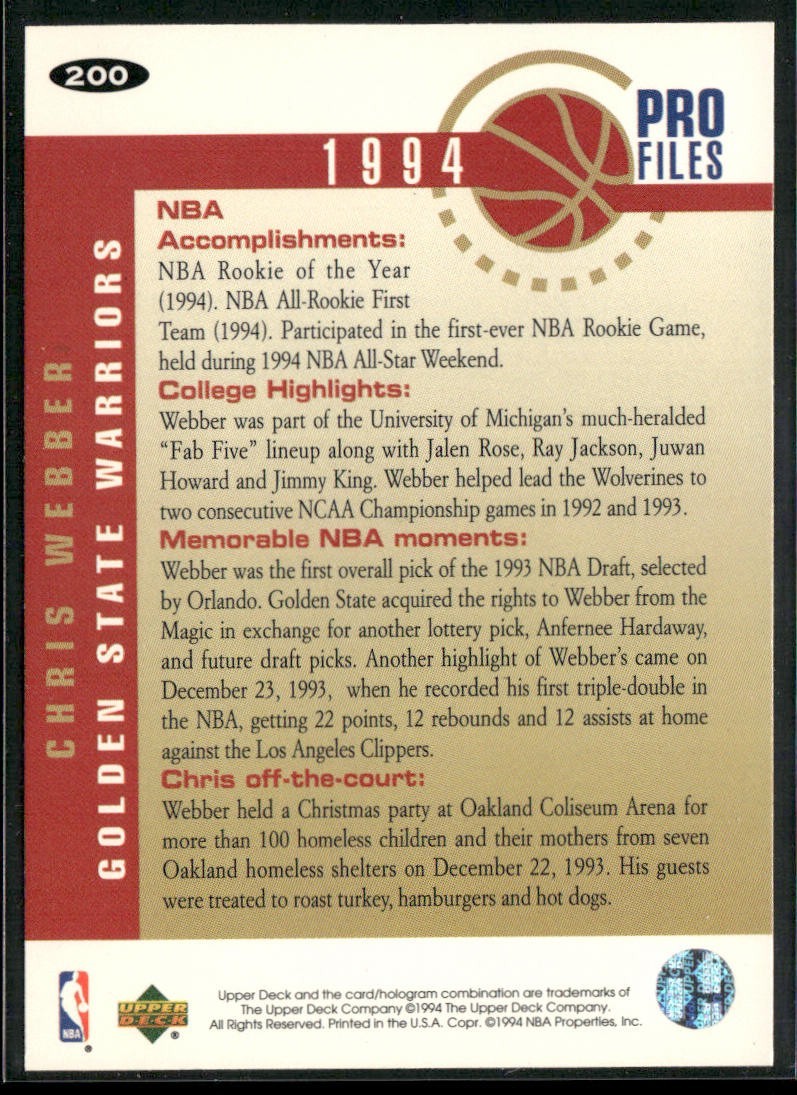 Chris Webber Player Lot Bundle 10 Basketball Cards CW001 Warriors 1 RC back