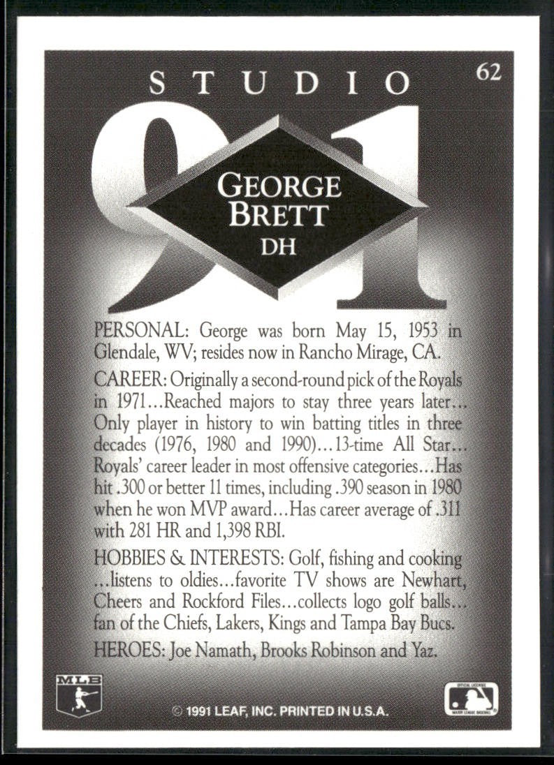 George Brett Player Lot Bundle 10 Different Baseball Cards GB001 Royals back