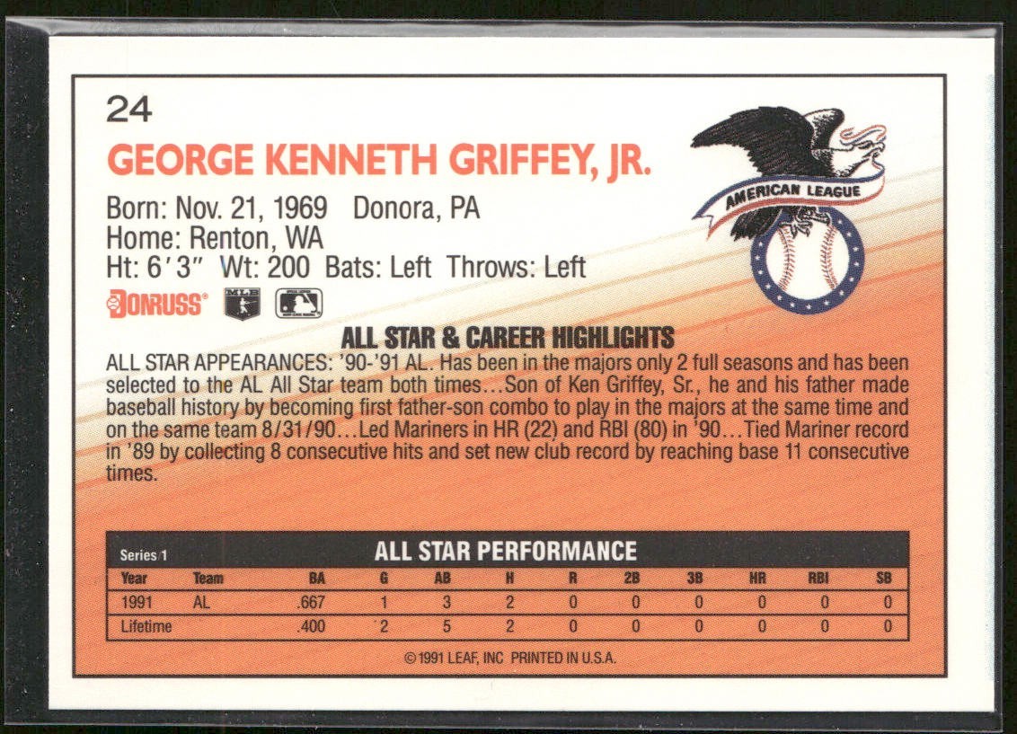 Ken Griffey Jr. Player Lot Bundle 10 Different Baseball Cards KGJ001 Mariners back