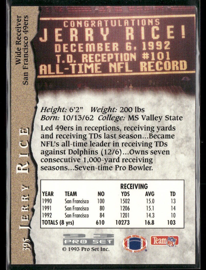Jerry Rice Player Lot Bundle 10 Different Football Cards JR007 49ers back