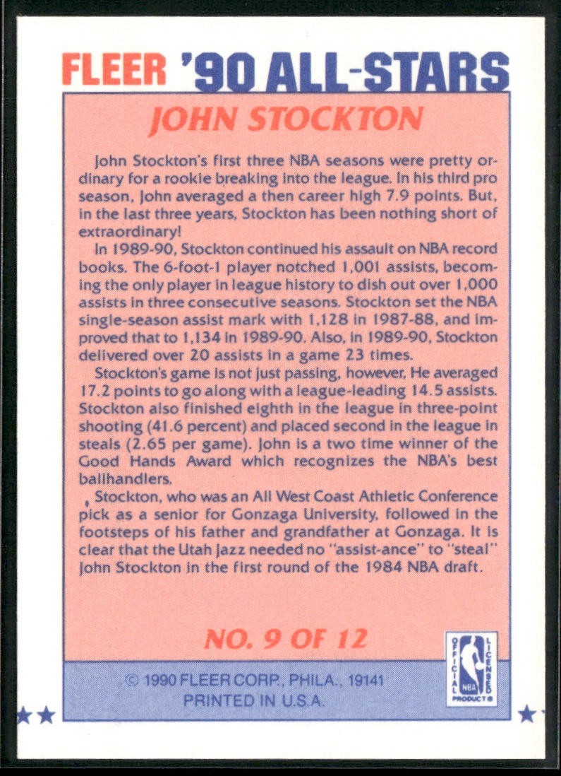 John Stockton Player Lot Bundle 10 Basketball Cards JS002 Utah Jazz back