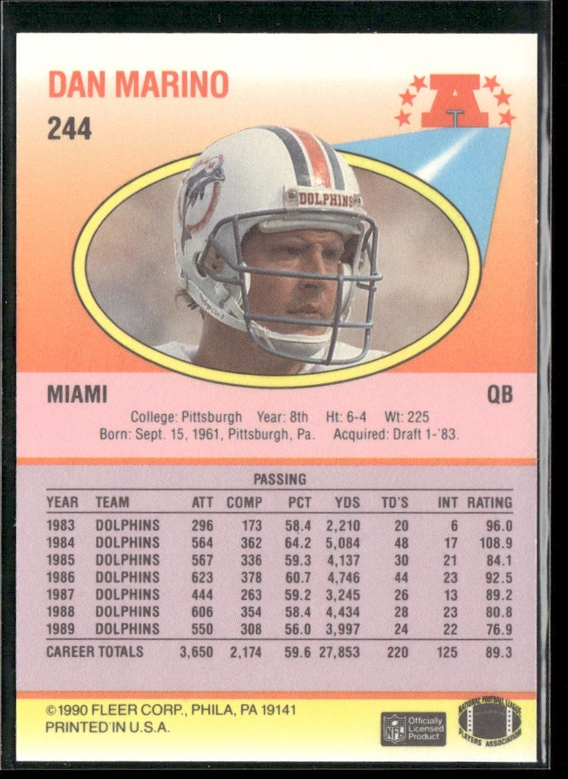 Dan Marino Player Lot Bundle 10 Different Football Cards DM002 Dolphins back
