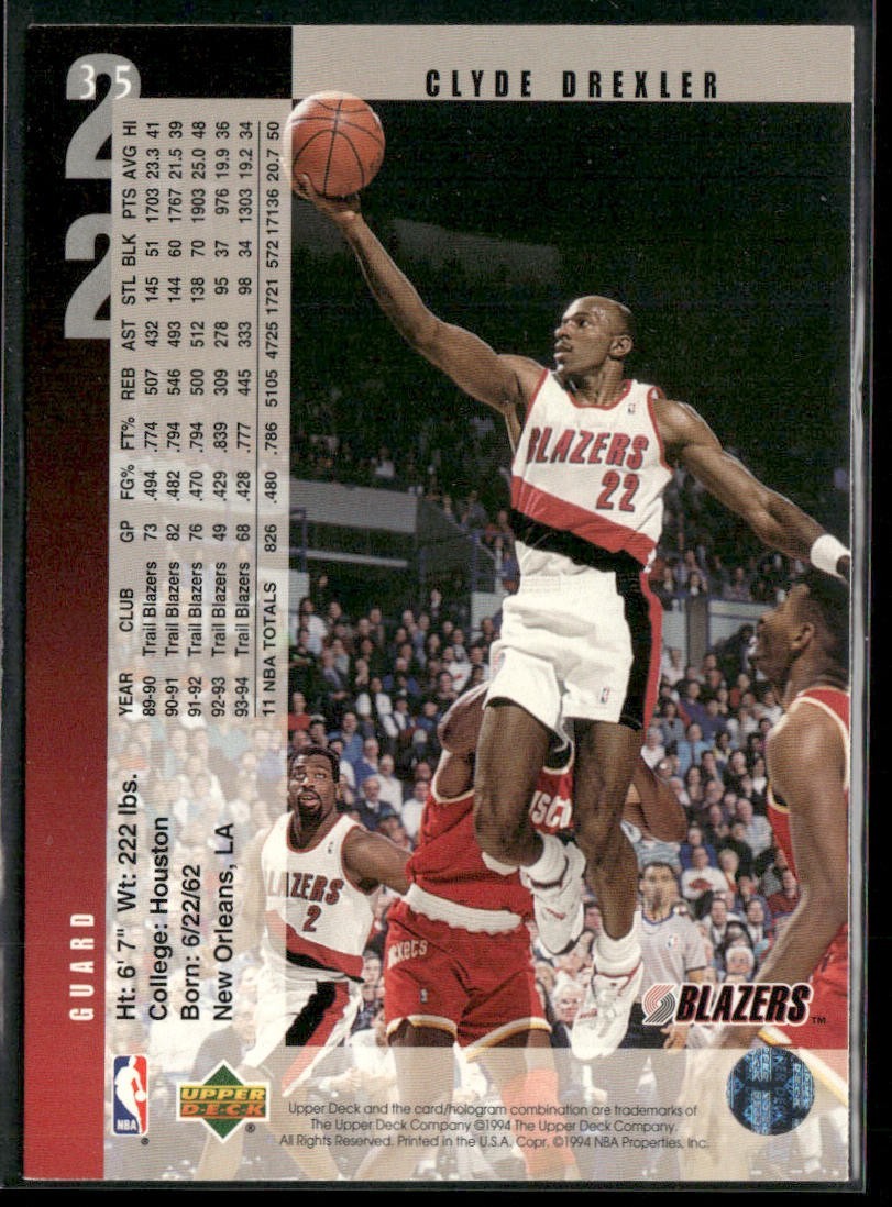Clyde "The Glide" Drexler Player Lot Bundle 10 Basketball Cards CD003 Portland back