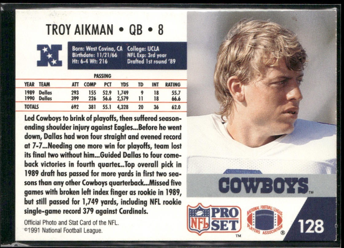 Troy Aikman Player Lot Bundle 10 Different Football Cards TA008 Cowboys back