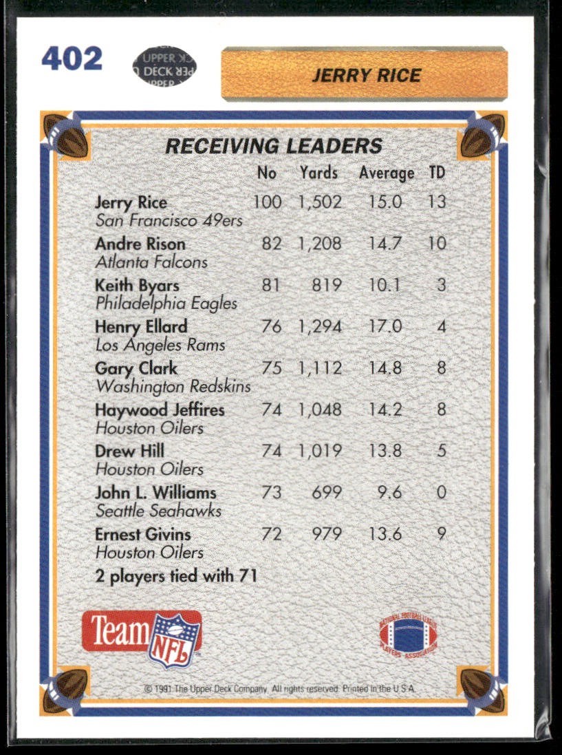 Jerry Rice Player Lot Bundle 10 Different Football Cards JR004 49ers back