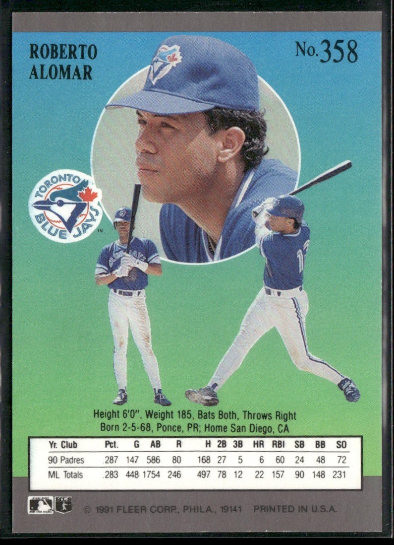 Roberto Alomar Lot Bundle 10 Different Baseball Cards RA001 Blue Jays Padres back