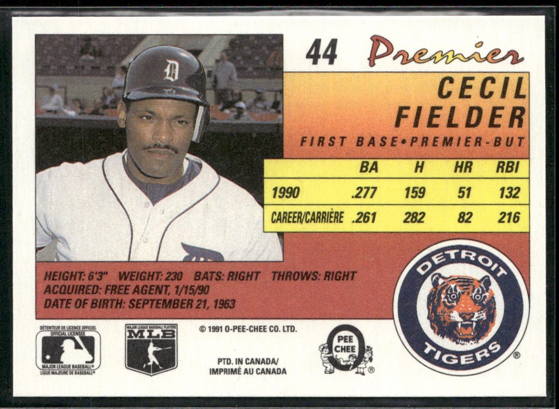 Cecil Fielder Player Lot Bundle 10 Different Baseball Cards CF002 Tigers back
