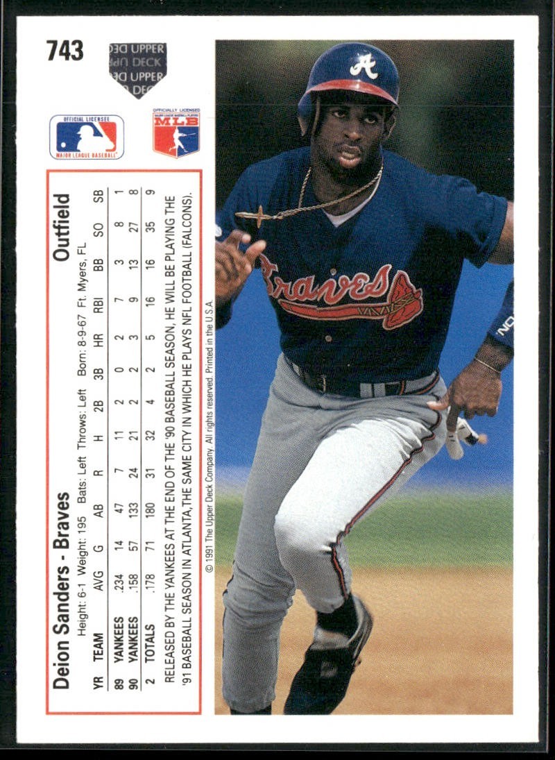 Deion Sanders Player Lot Bundle 10 Different Baseball Cards DS001 Yankees Braves back