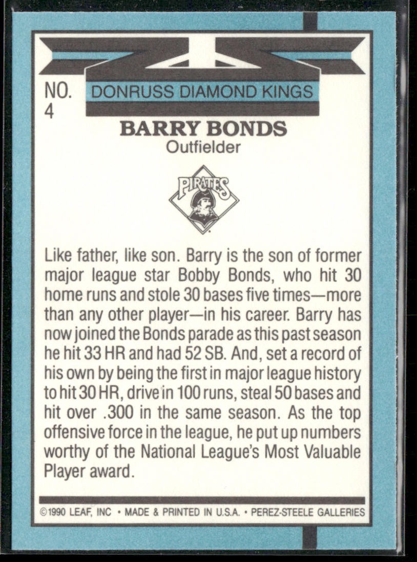Barry Bonds Player Lot Bundle 10 Different Baseball Cards BB001 Giants Pirates back