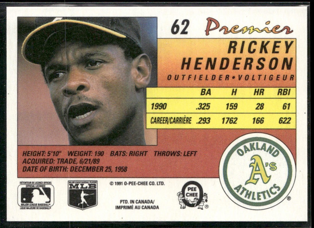 Rickey Henderson Lot Bundle 10 Different Baseball Cards RH002 Athletics back