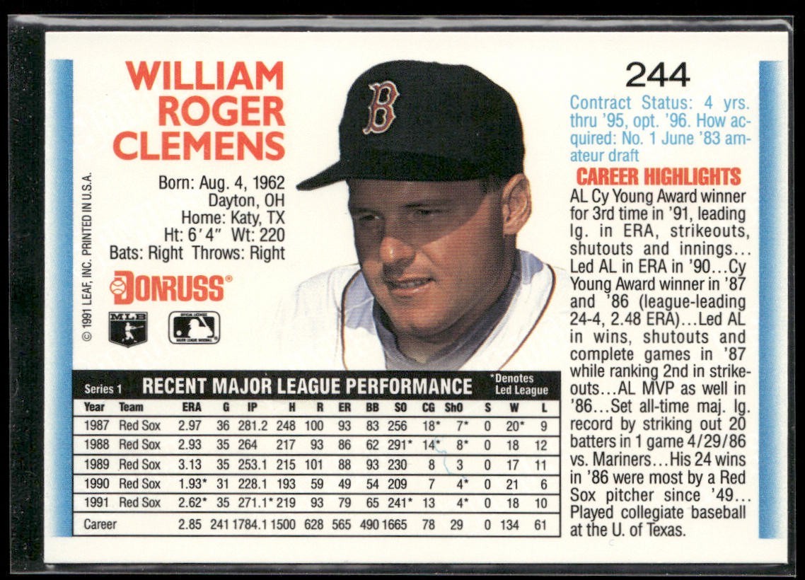Roger Clemens Lot Bundle 10 Different Baseball Cards RC001 Red Sox Yankees back