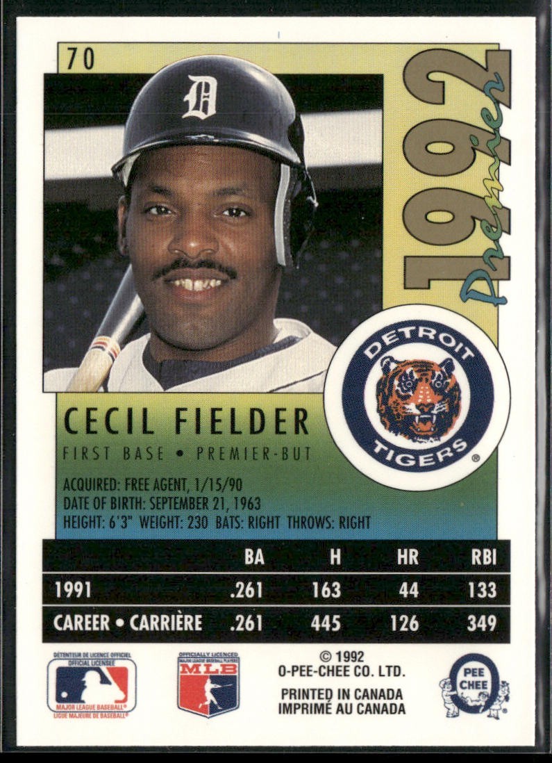 Cecil Fielder Player Lot Bundle 10 Different Baseball Cards CF002 Tigers back