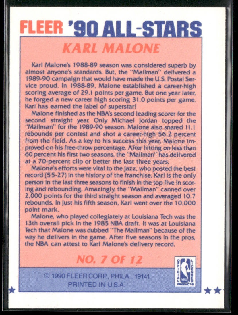 Karl Malone Player Lot Bundle 10 Basketball Cards KM001 Utah Jazz back