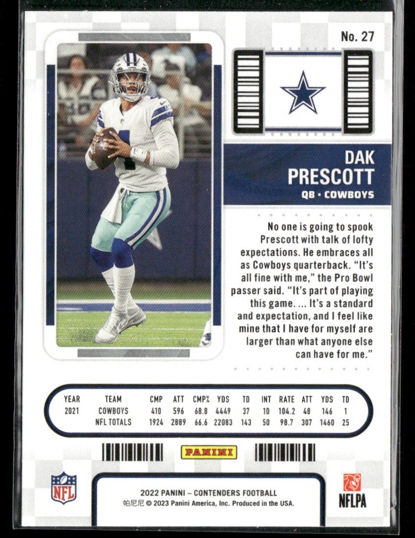Dak Prescott Player Lot Bundle 10 Different Football Cards DP003 Cowboys back