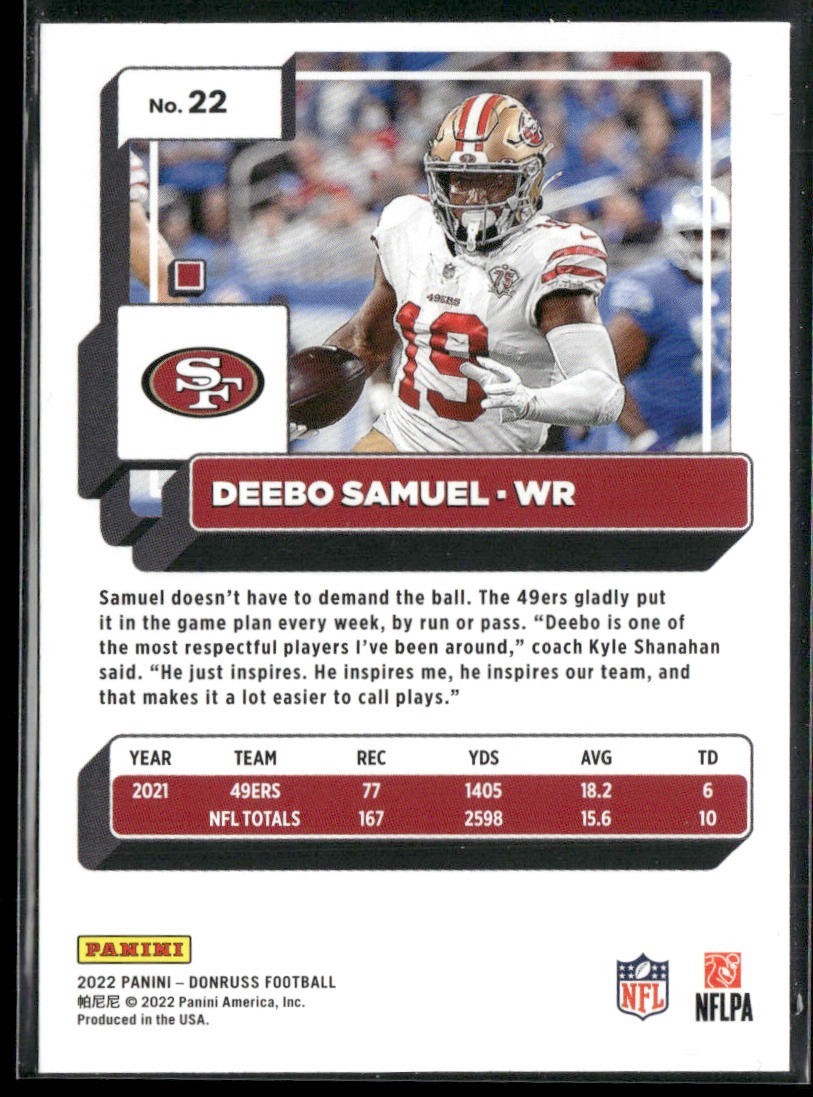 Deebo Samuel Player Lot Bundle 10 Different Football Cards DS002 San Fran 49ers back