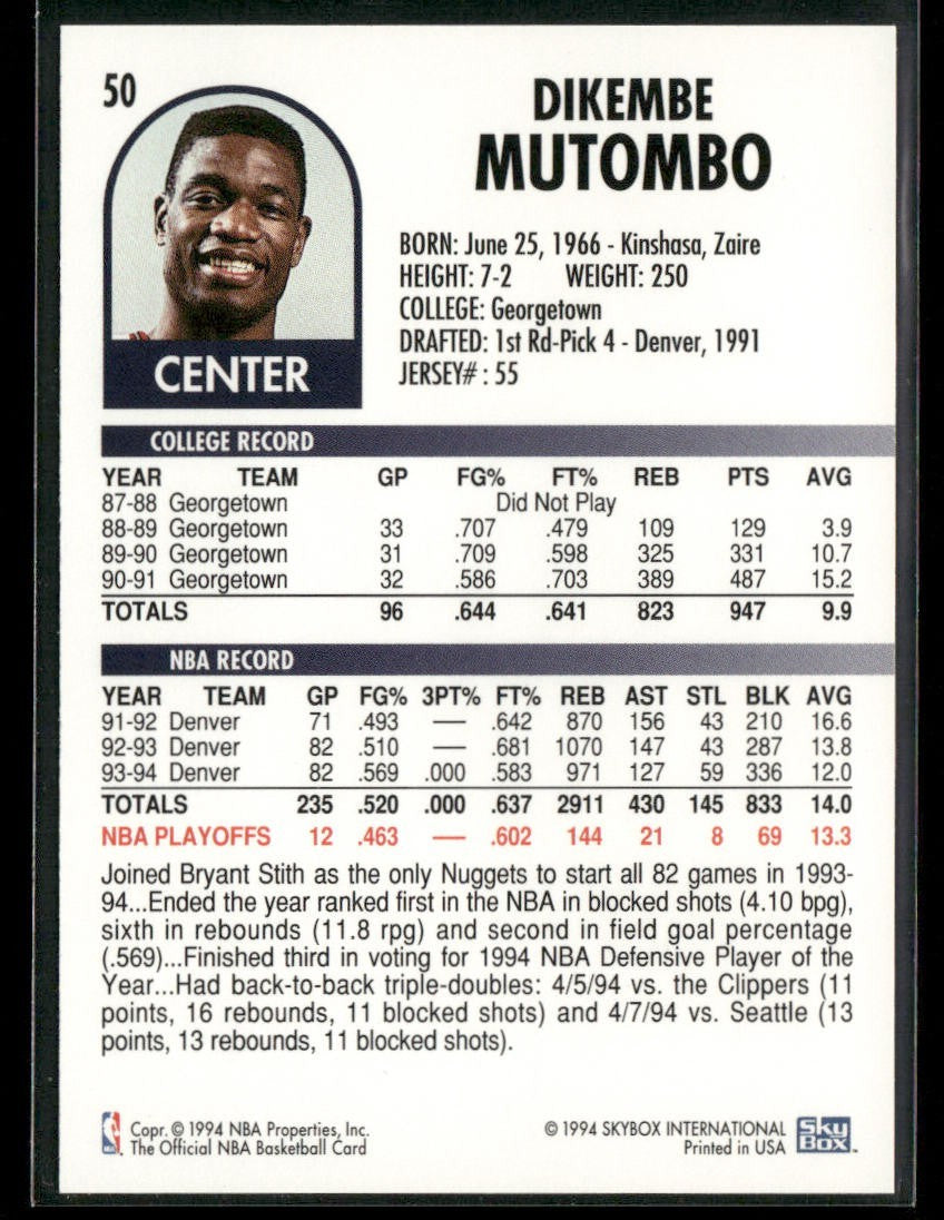 Dikembe Mutombo Player Lot Bundle 10 Basketball Cards DM005 Nuggets Hawks back
