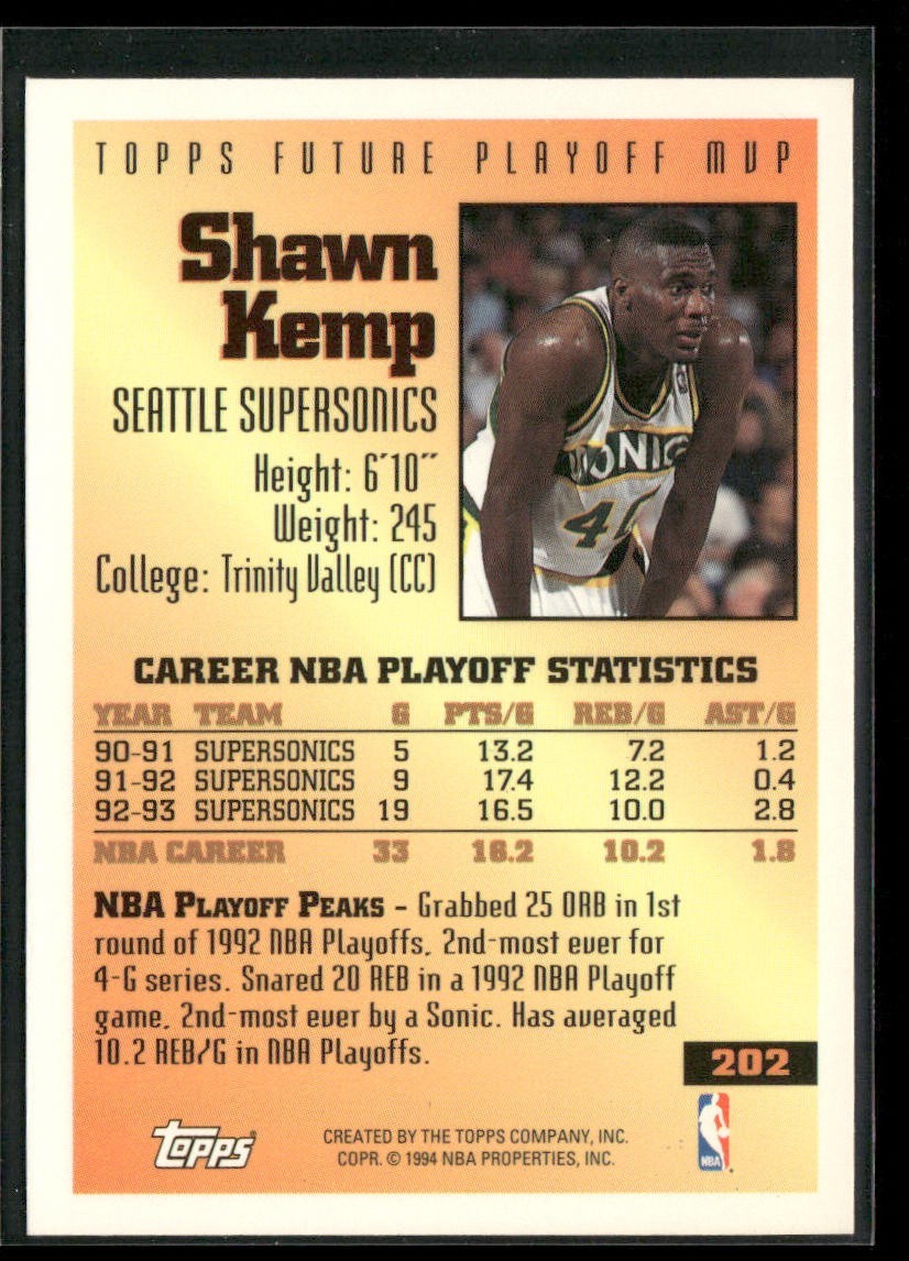Shawn Kemp Player Lot Bundle 10 Basketball Cards SK005 Supersonics Cavs back