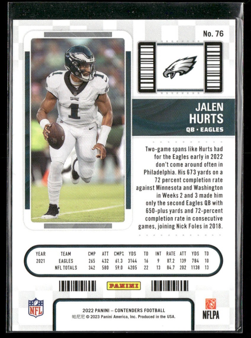 Jalen Hurts Player Lot Bundle 10 Different Football Cards JH001 Eagles back