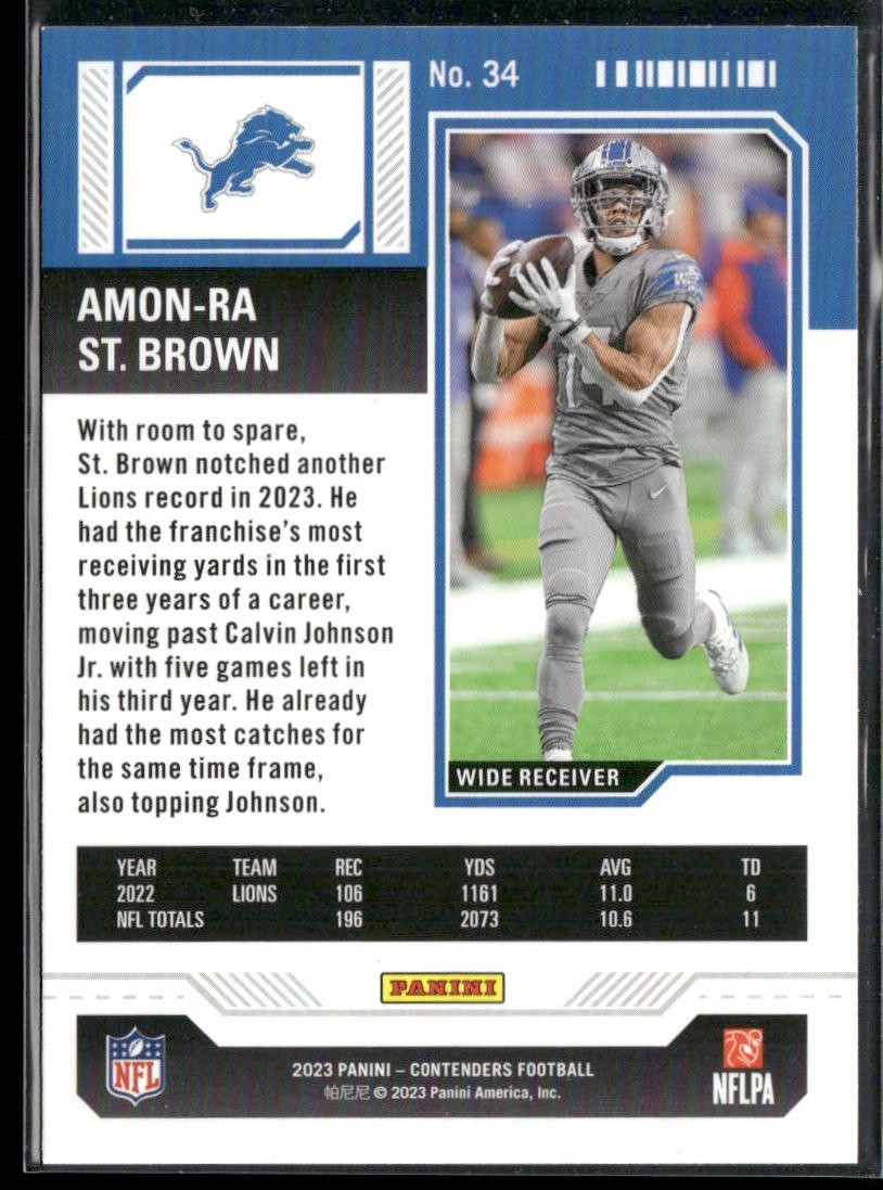 Amon-Ra St. Brown Player Lot Bundle 10 Different Football Cards ASB001 Lions 2RC back