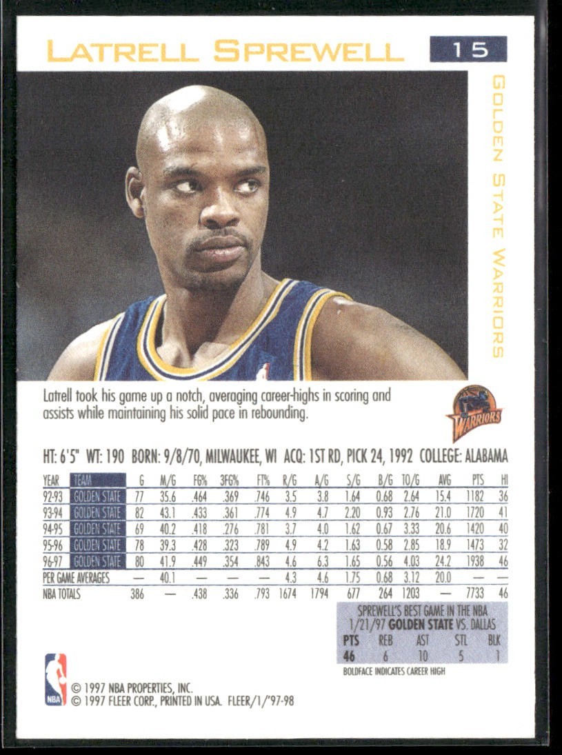 Latrell Sprewell Player Lot Bundle 10 Basketball Cards LS001 Warriors Knicks back