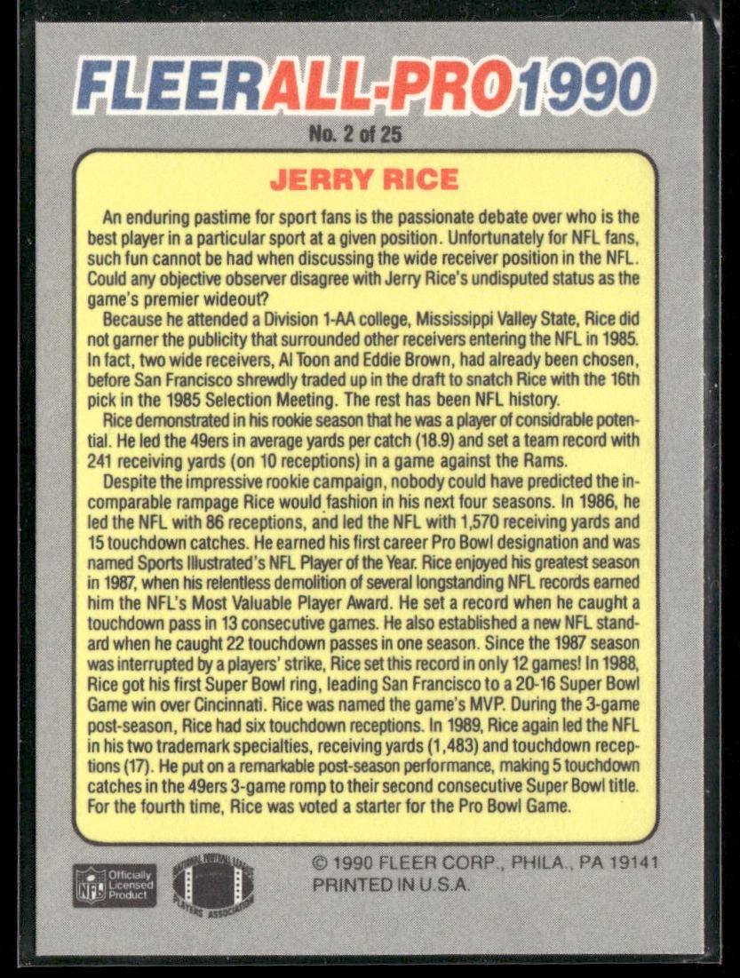 Jerry Rice Player Lot Bundle 10 Different Football Cards JR007 49ers back