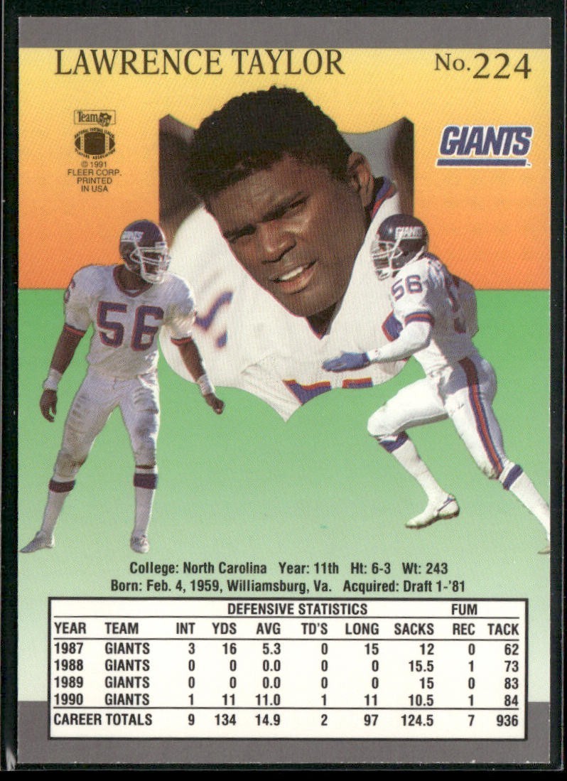Lawrence Taylor Player Lot Bundle 10 Different Football Cards LT004 Giants back